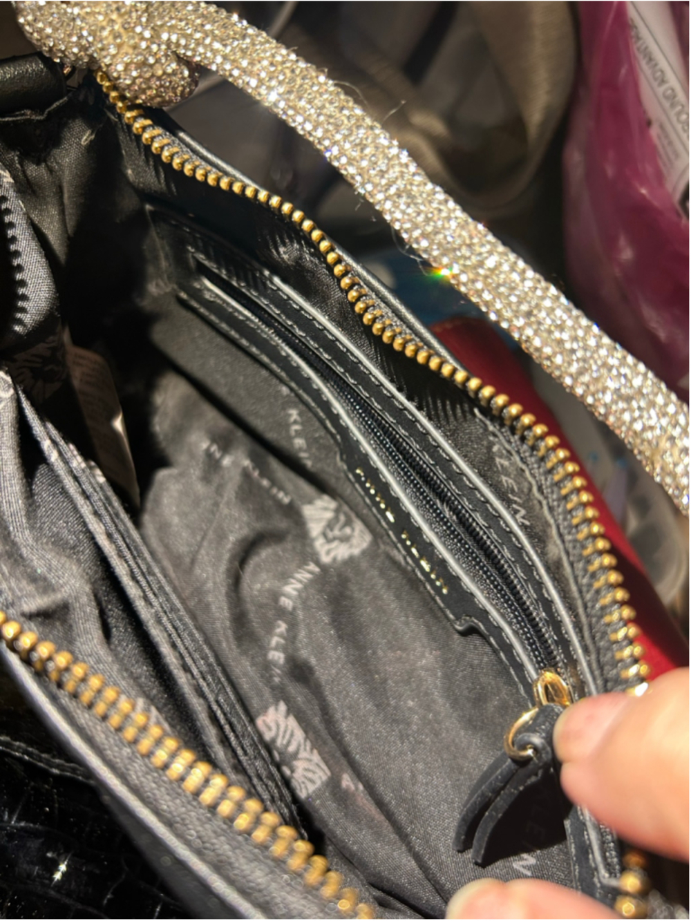 Women's Anne Klein Black Shoulder Bag with Rhinestone Handle, One Size - Picture 7 of 8